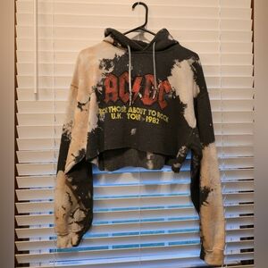 AC/DC Black and Cream Graphic Cropped Hoodie, Size 1X Juniors